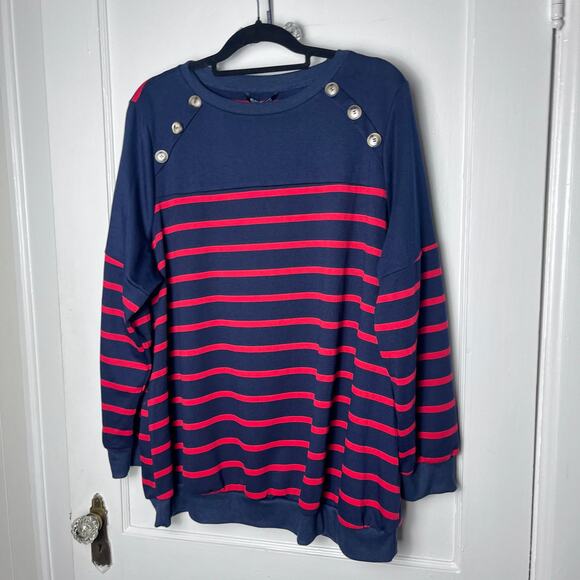 Bloomchic Red Blue Preppy Nautical Striped Button Pullover Sweater 18/20 NEW - Picture 1 of 8